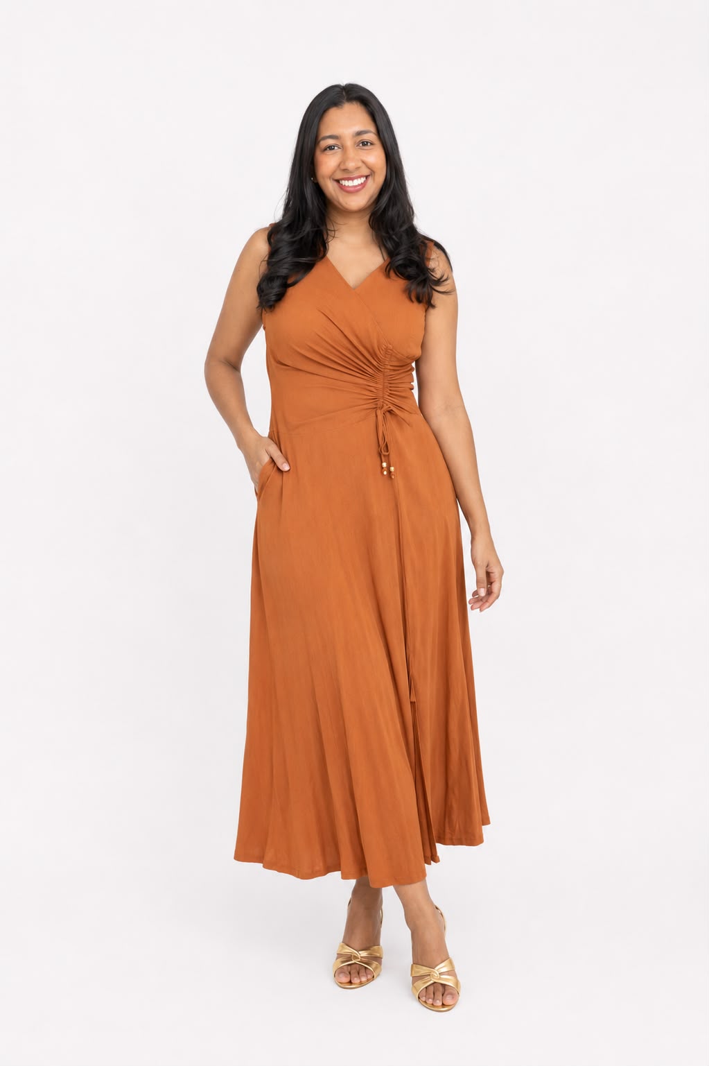 Vestido Midi c/ drapeado lateral