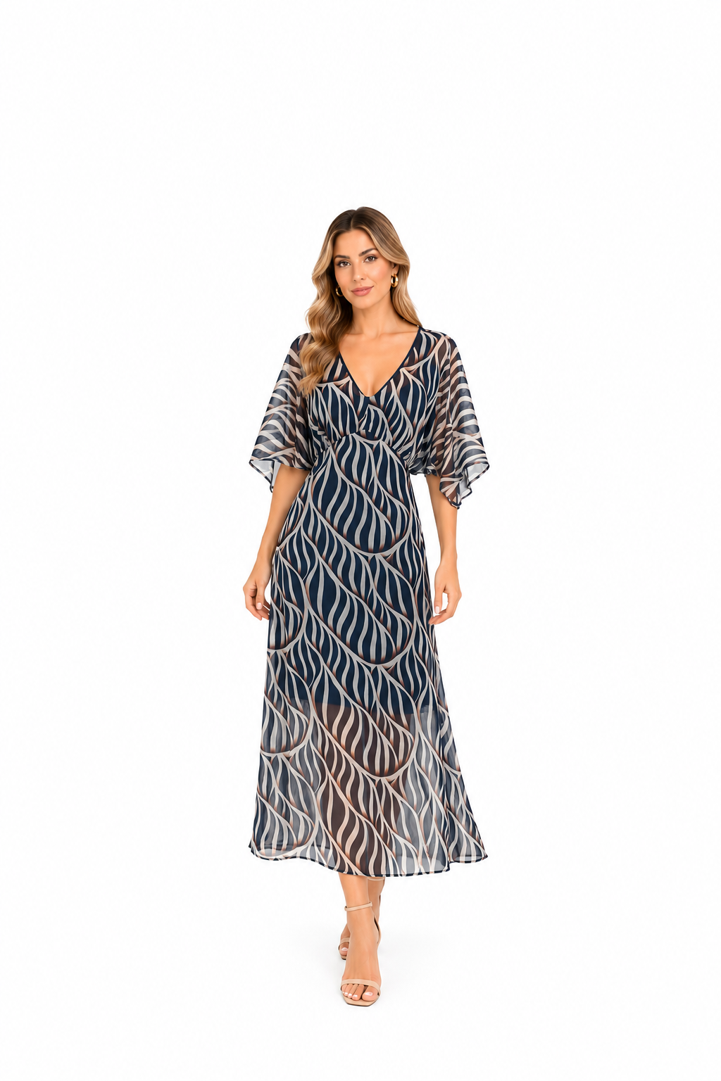 Vestido longo c/ mangas amplas