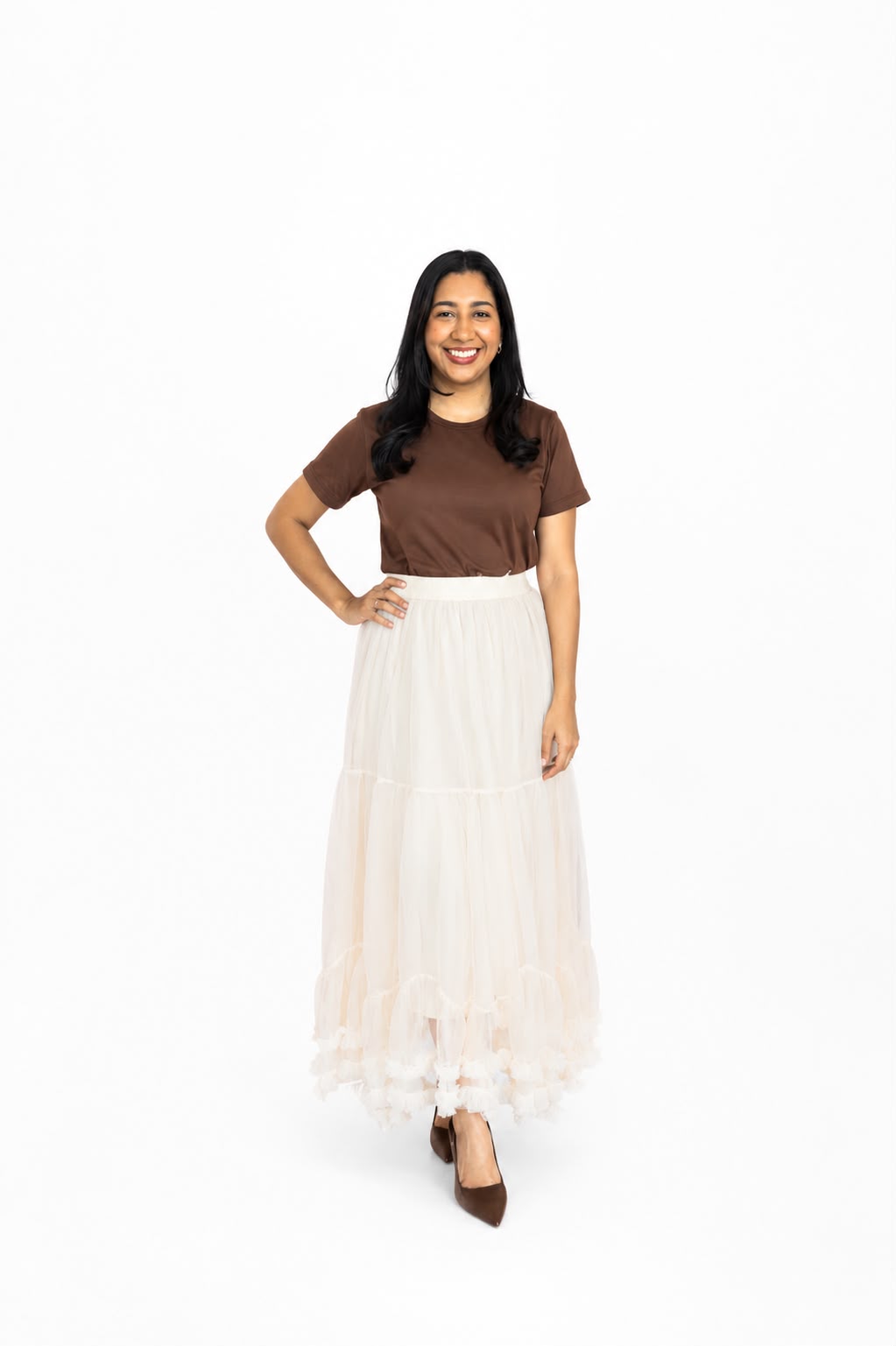 Saia Midi em Tule C/ Babados