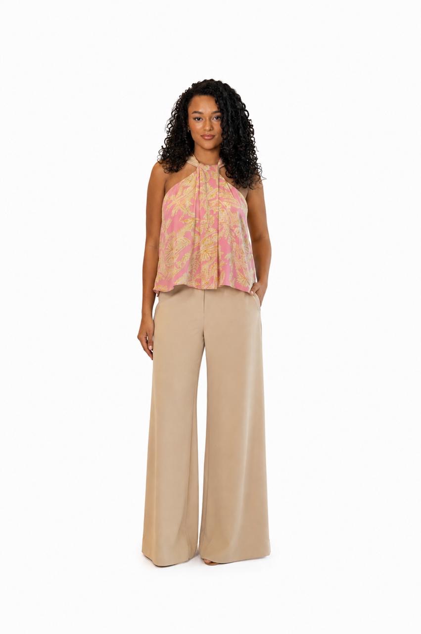 blusa estampada c/ amarração no pescoço